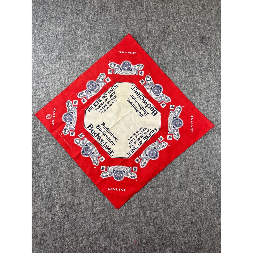 Vintage Budweiser King of Beers Red White Blue Bandana Made in USA 21x21 - 15187